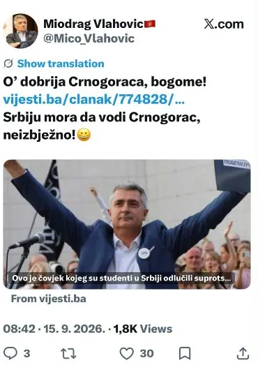 Objava Miodraga Vlahovića