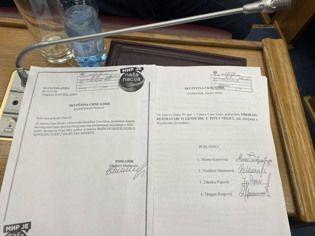 Šaranović i Martnović: Hvala kolegama koji su glasali za Rezoluciju o genocidu u Pivi i Velici