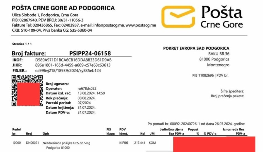 PLAĆENO PES iskoristio Pošte Crne Gore i uz račun za struju dijelio svoj propagandni materijal