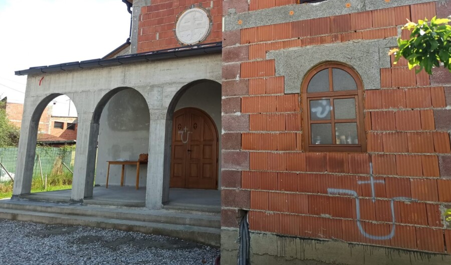 Ustaški simboli na Crkvi Svetog Spiridona Čudotvorca i crkvenoj pravoslavnoj opštini u Petrinji