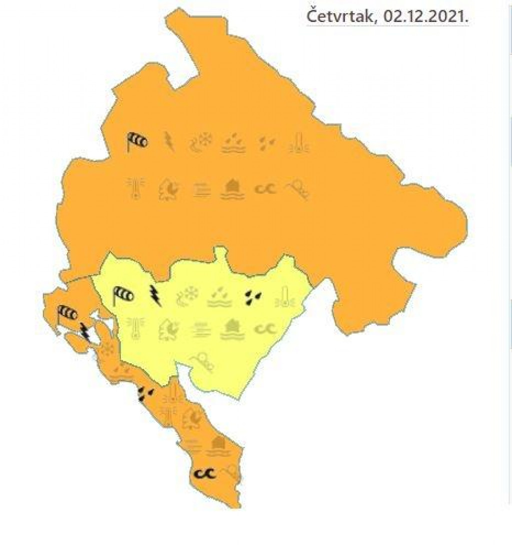 NAJAVLJUJU SE LOŠI VREMENSKI USLOVI U većem dijelu Crne Gore na snazi narandzasti meteo alarm