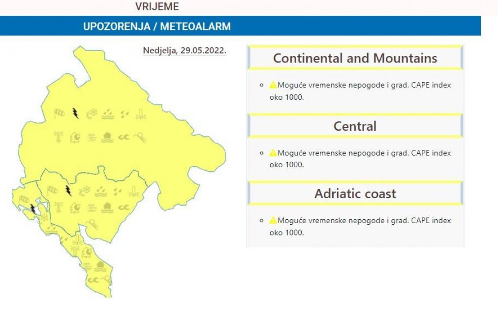 SNAŽNA OLUJA POGODILA BALKAN Izdat meteo-alarm i za cijelu Crnu Goru