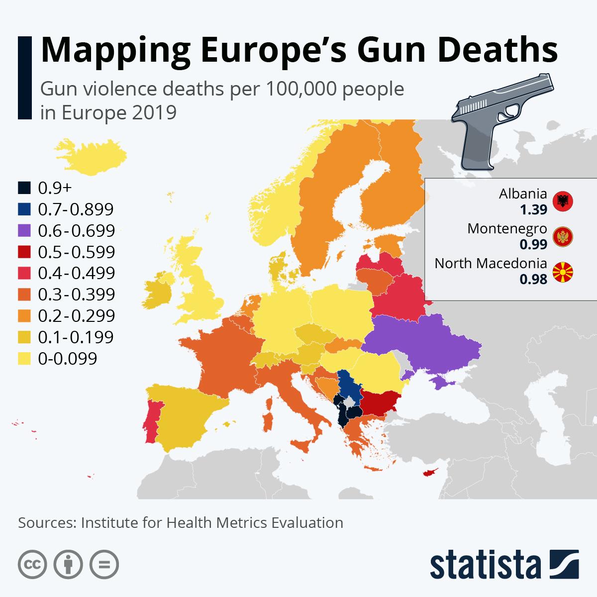 MAPIRANJE EVROPE: Crna Gora pri samom vrhu po smrtnosti od vatrenog oružja