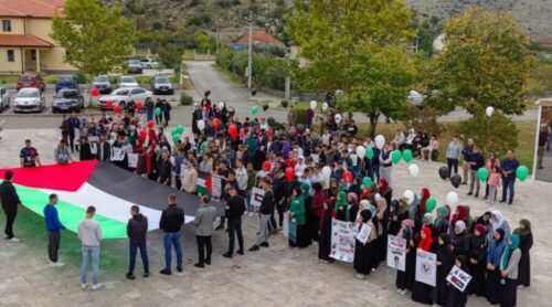 Podrška narodu Palestine performansom ispred Medrese u Tuzima