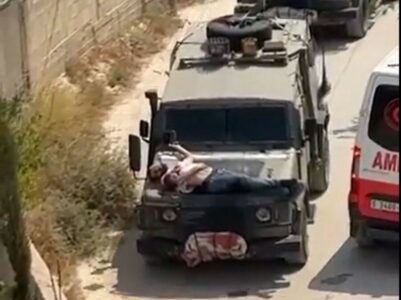 Stravičan prizor transporta ranjenog Palestinca na vreloj haubi izraelskog vojnog vozila